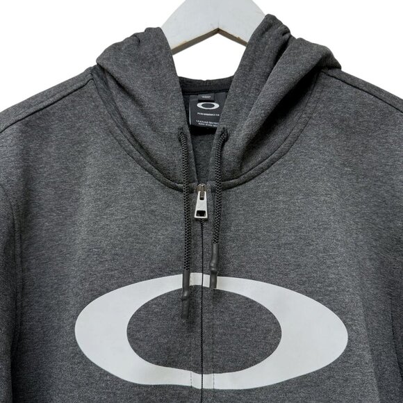 OAKLEY Zip Front Sweatshirt M/L Charcoal Gray Graphic Hoodie Cotton Blend - Picture 2 of 10